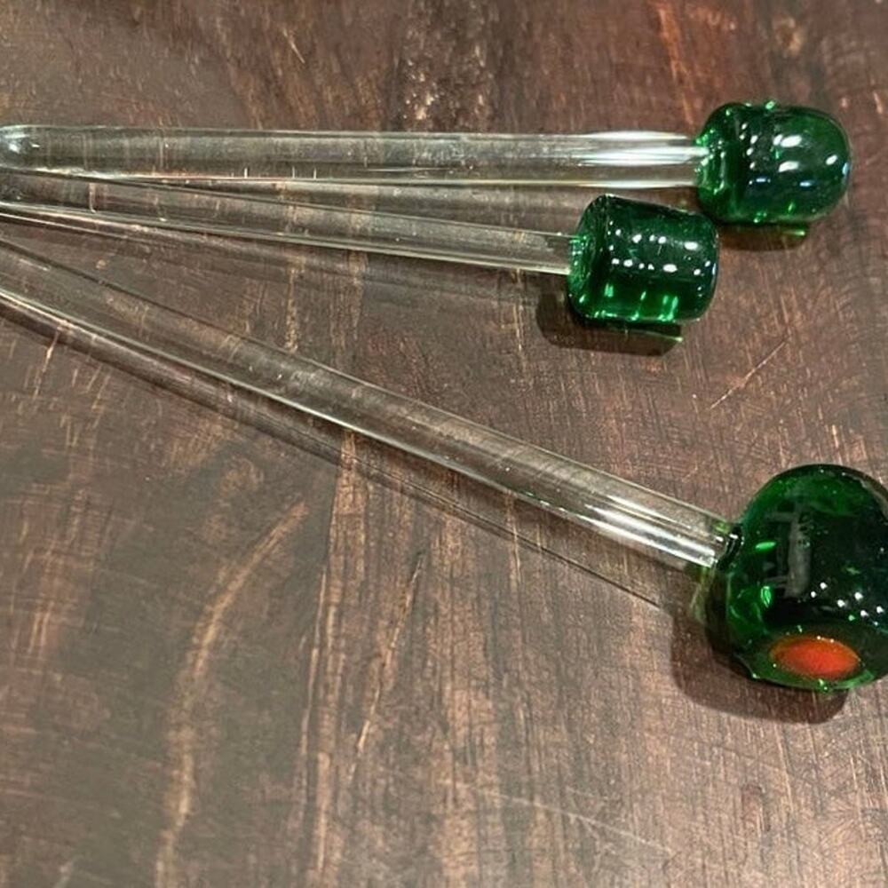 Blown glass olive pics martini set of 3 super cool!